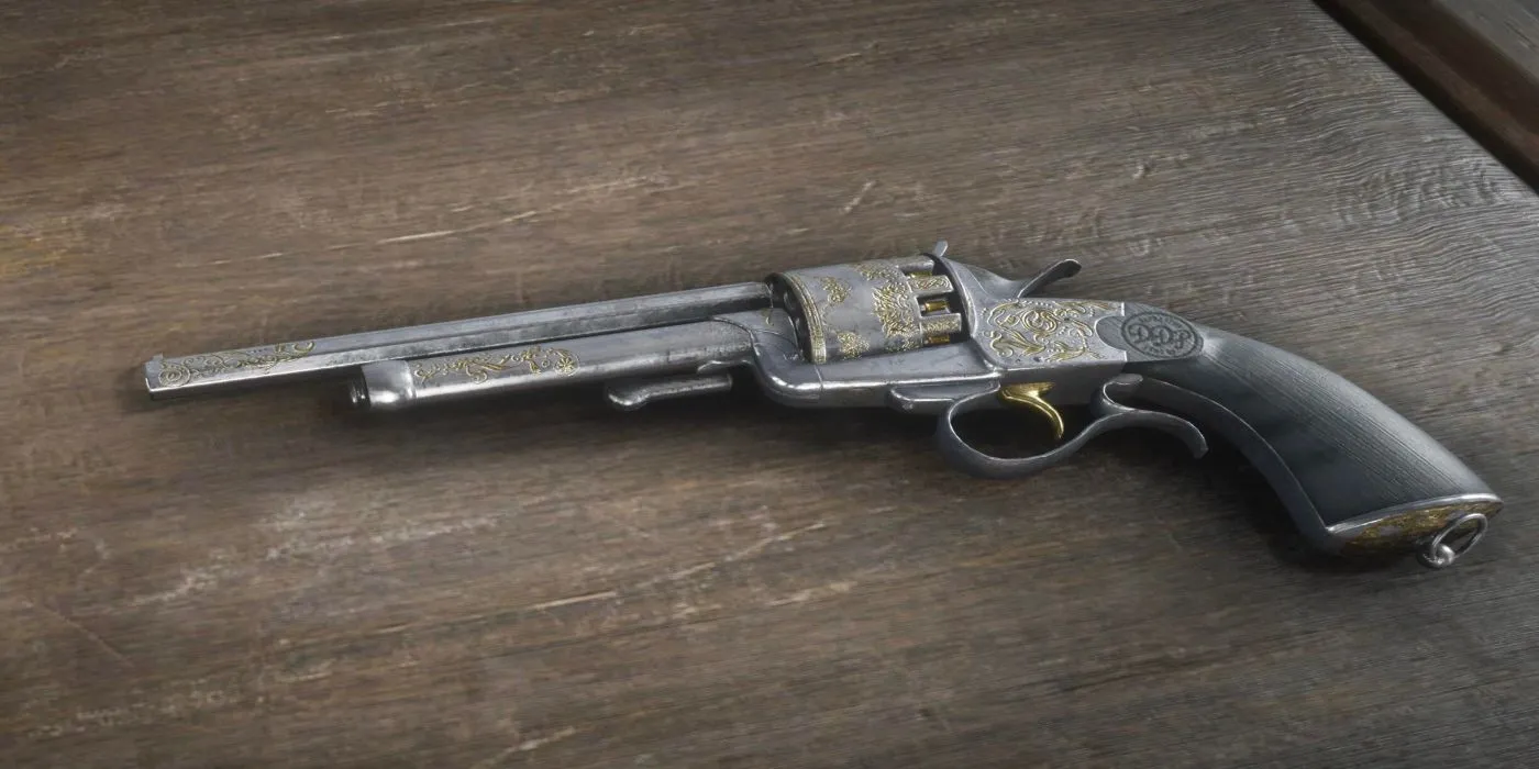 Red Dead Redemption 2 Lemat هفت تیر روی میز اسلحه فروشی
