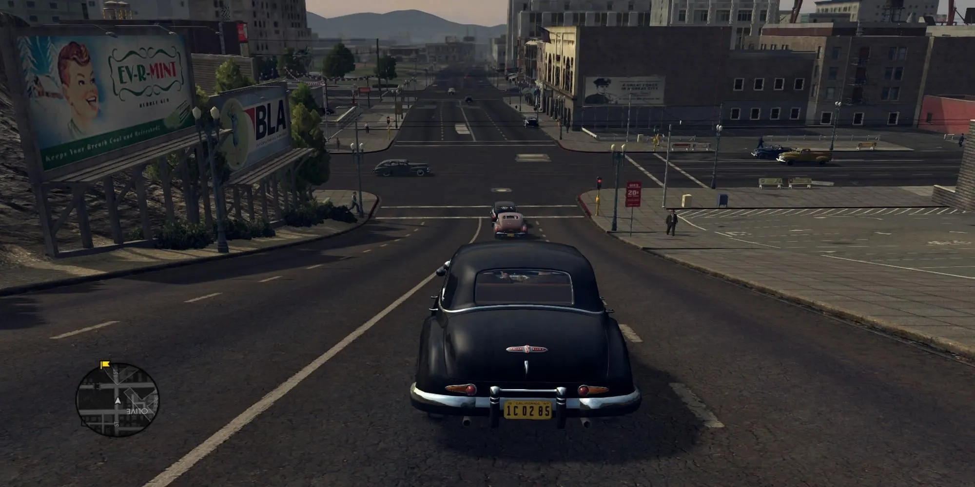 Driving a black car in a city in LA Noire