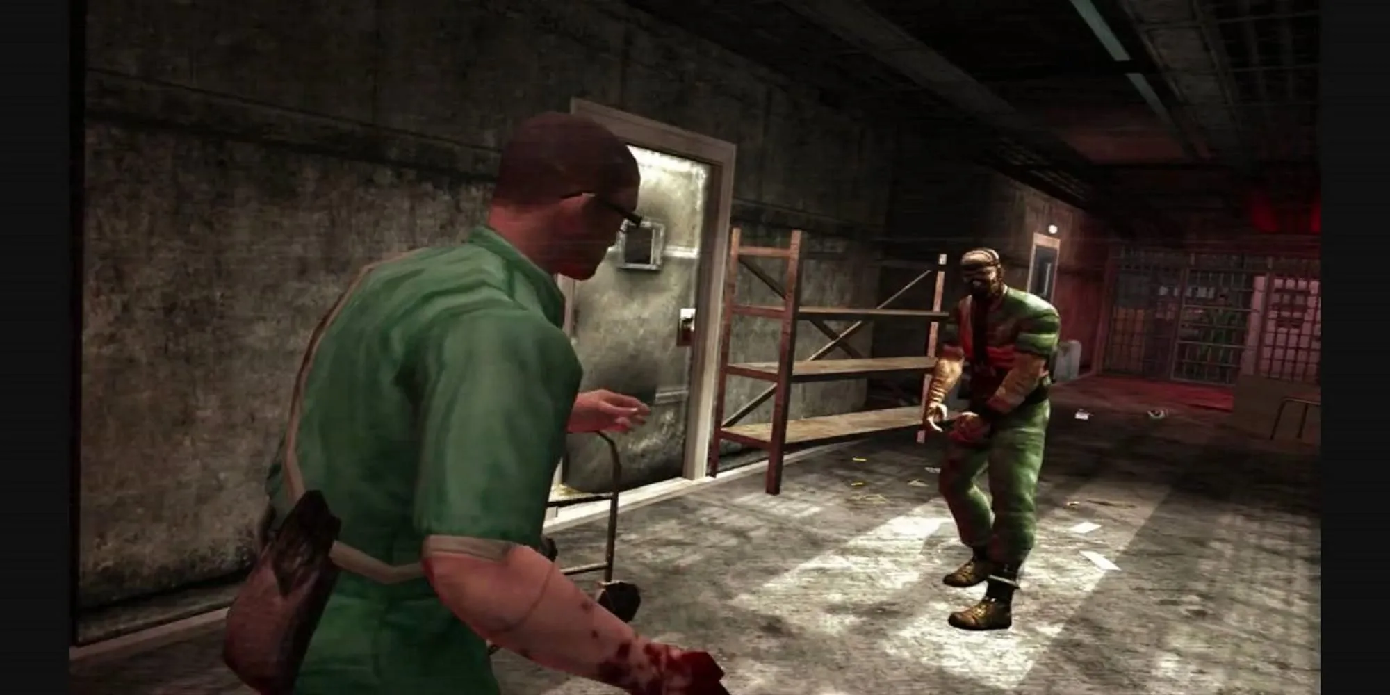 Player standing in front of an inmate in Manhunt 2