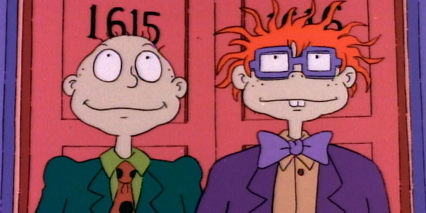 Tommy and Chuckie dressed like adults in Rugrats. 