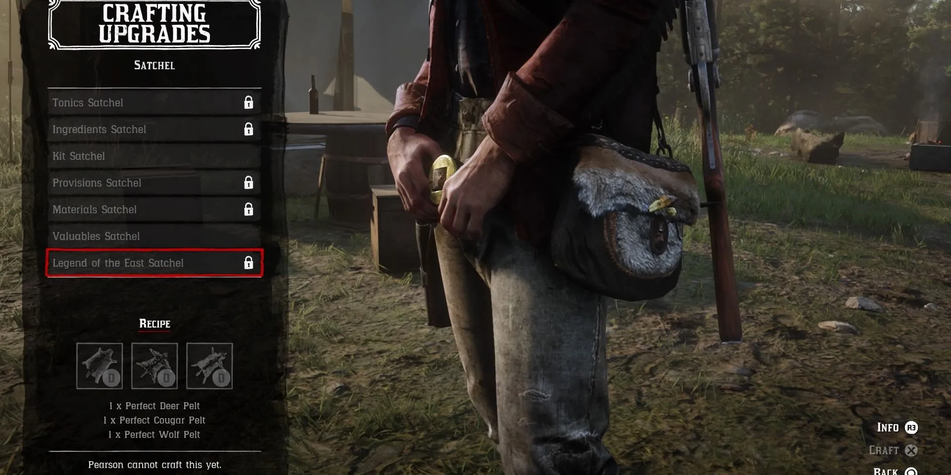 منوی ساخت کیف با برجسته کردن چمدان Legend of the East در Red Dead Redemption II