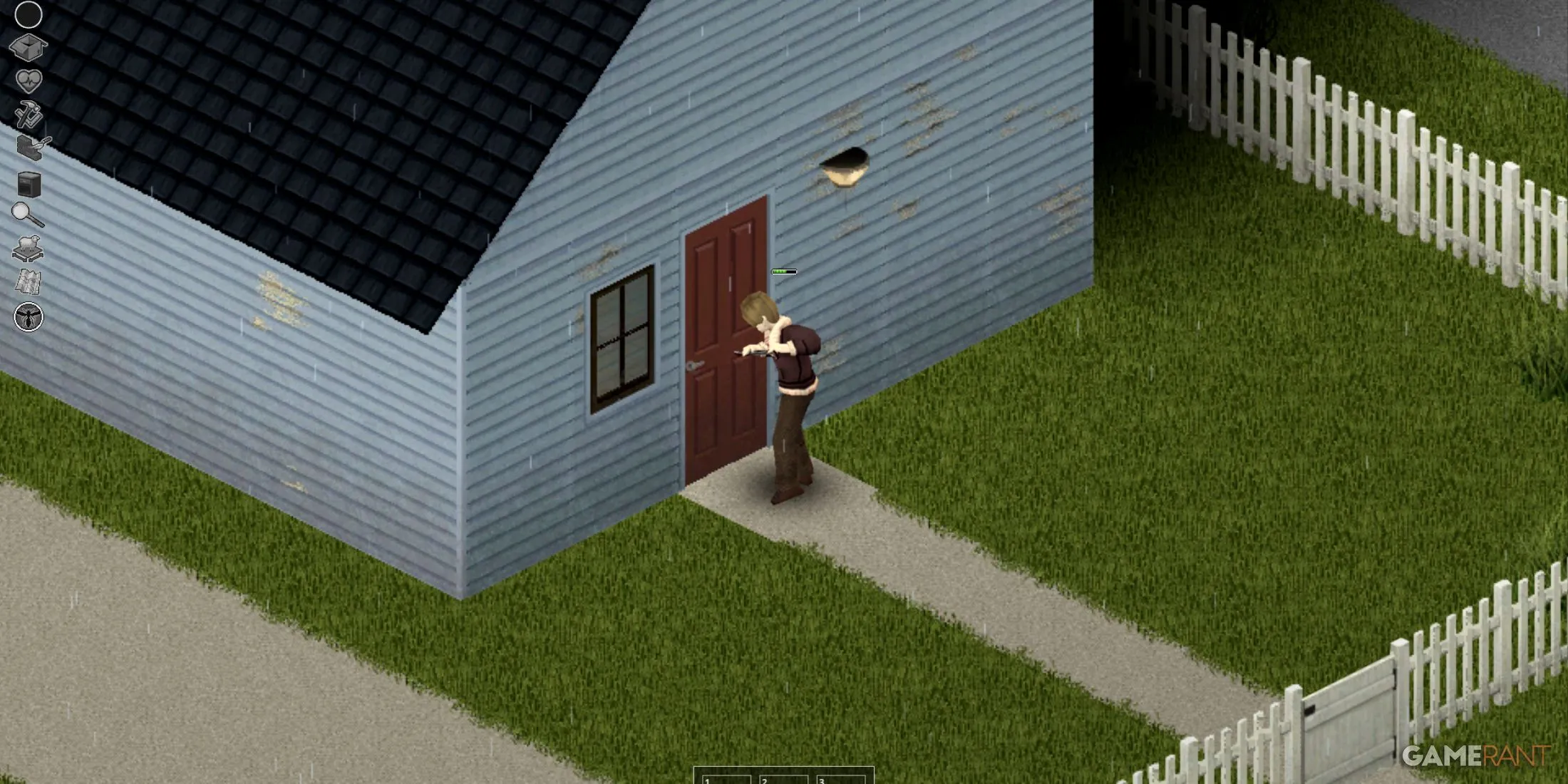 شخصیتی که دری را با حالت Common Sense Pry Open در Project Zomboid باز می کند