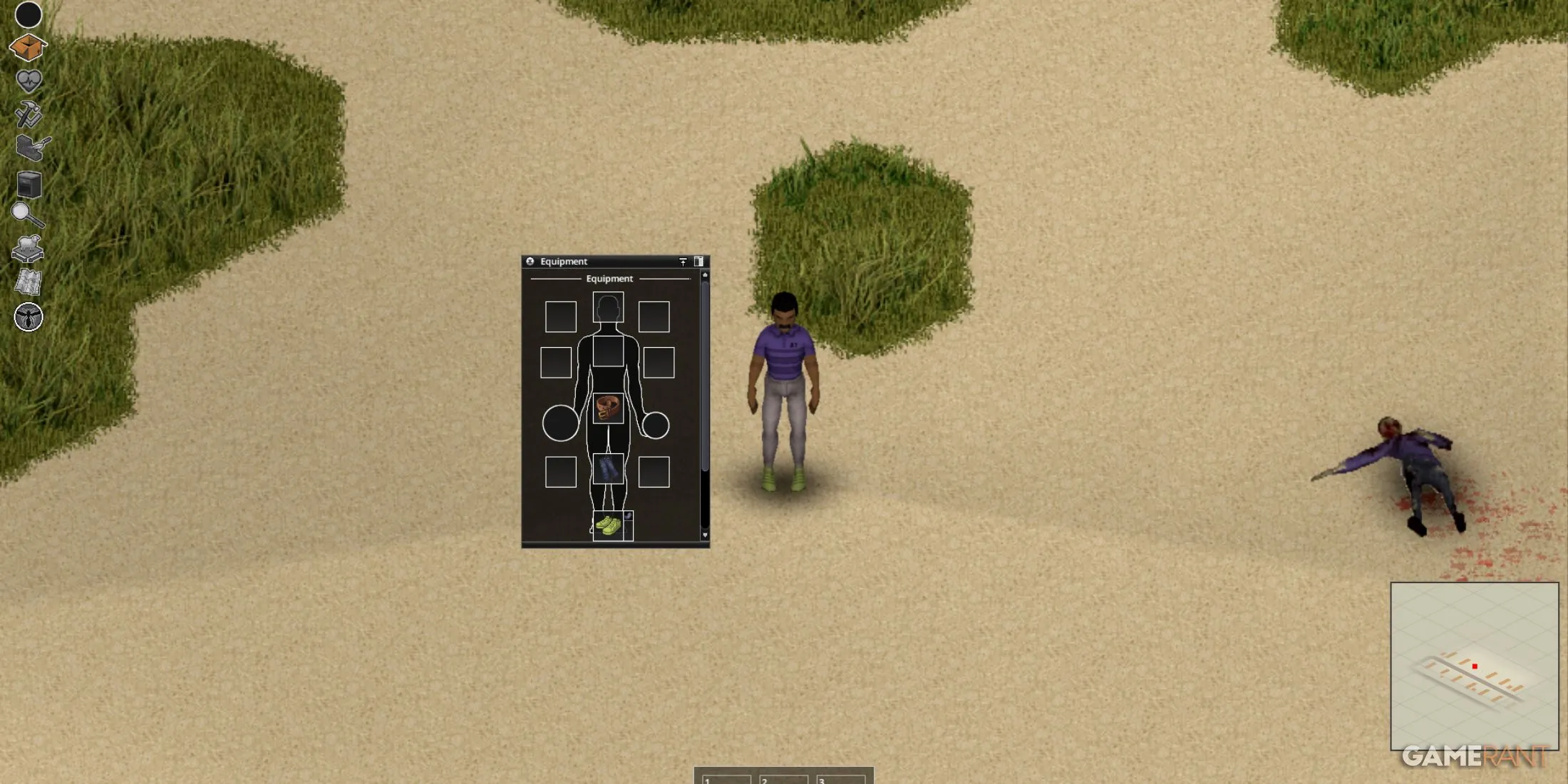 واسط تجهیزات نمایش اسلات موجودی در Project Zomboid با استفاده از مد رابط کاربری Equipment