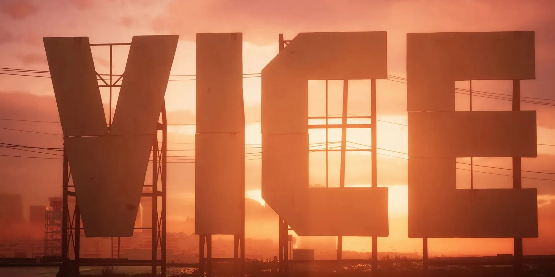 Giant VICE Sign with a sunset behind it in Grand Theft Auto 6