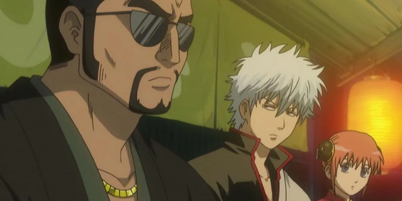 Gintama Kozenigata Heiji drinking with Gintoki and Kagura.