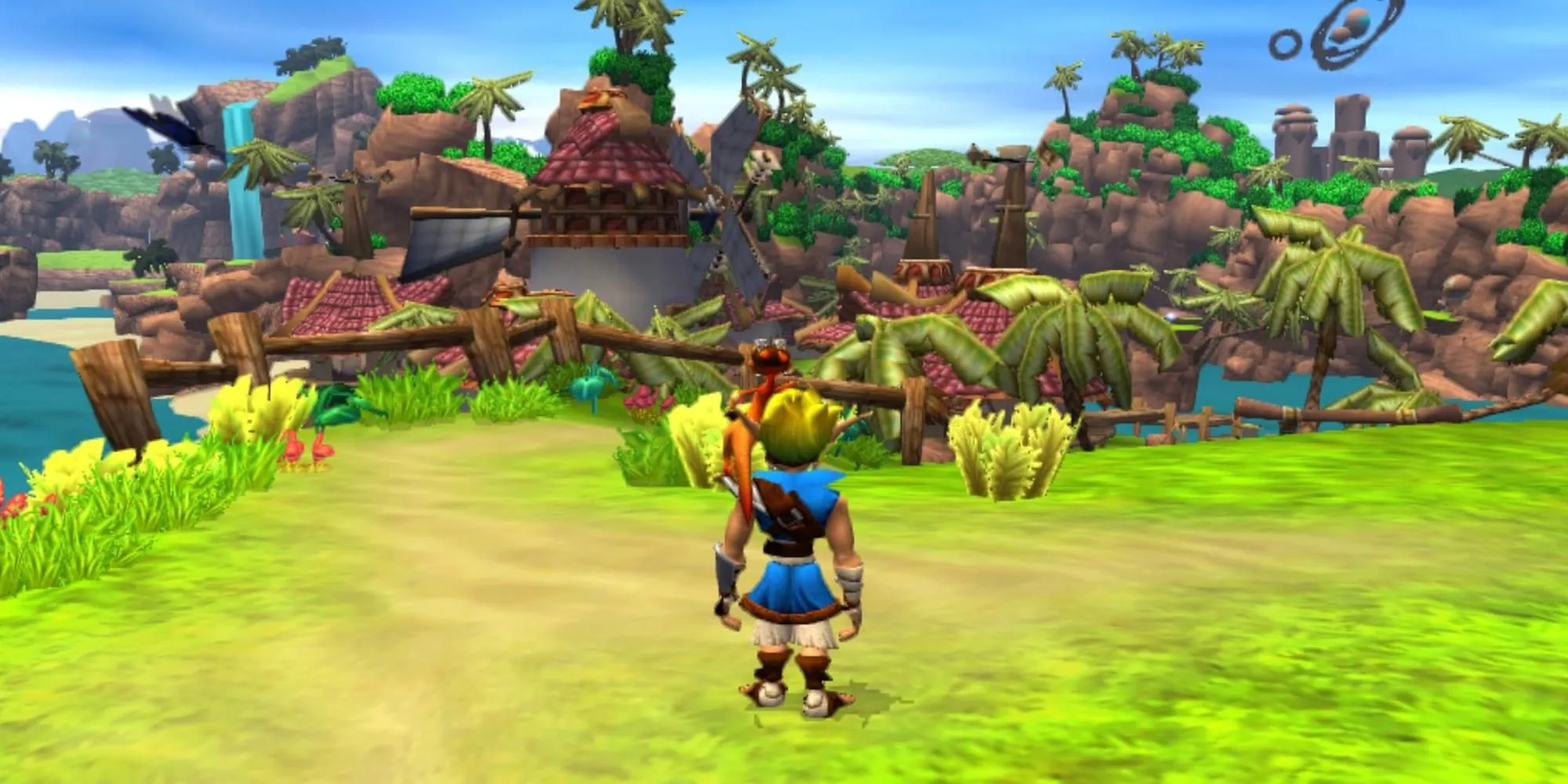 جاک و داکستر در ورودی دهکده در Jak and Daxter The Precursor Legacy