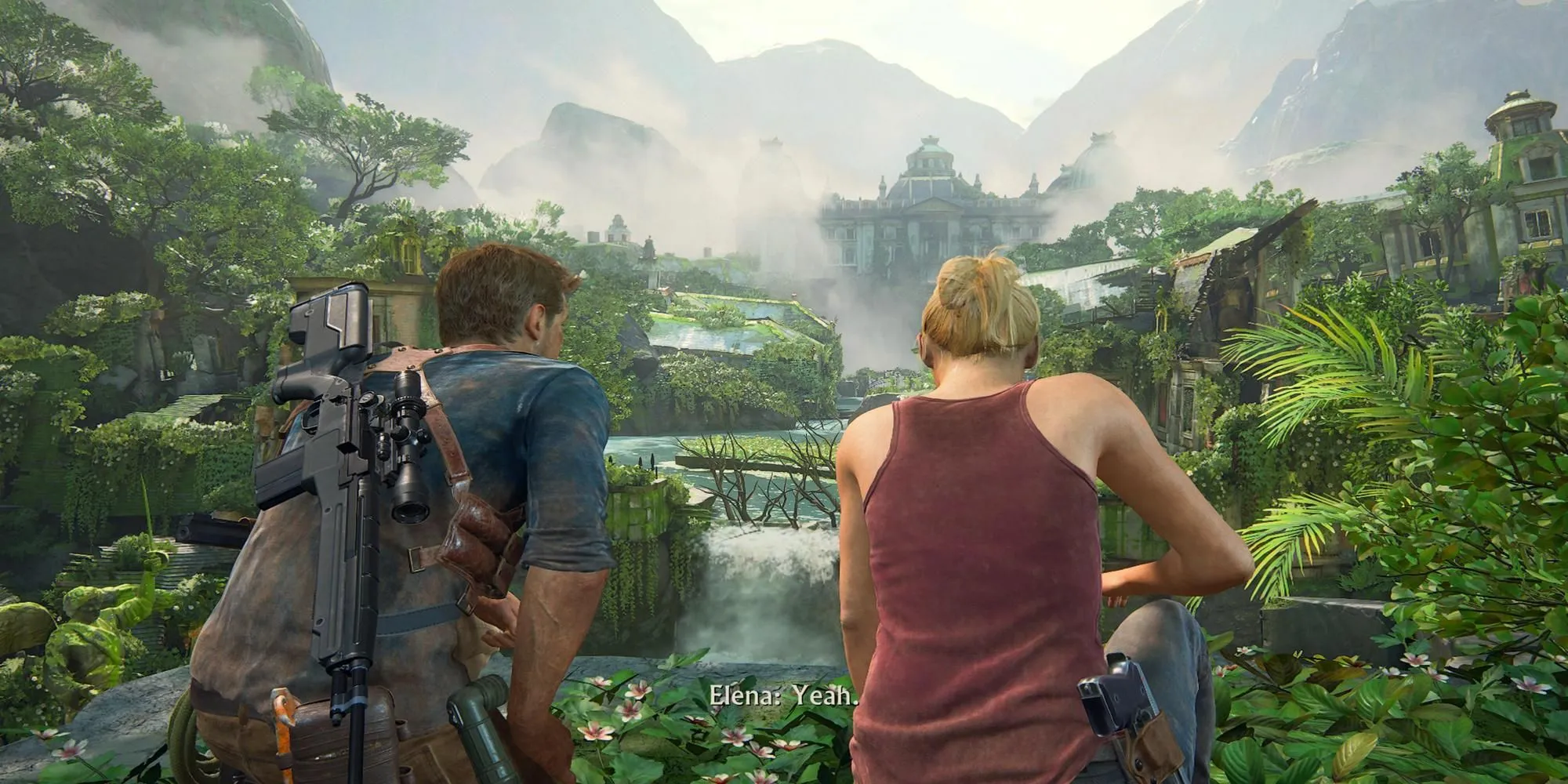 ناتان و النا در Uncharted 4 خمیده بودند و صحبت می کردند